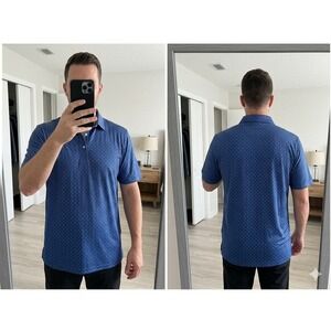 TailorByrd Performance Golf Polo Shirt Mens XL Blue Golf Club Ball Print Stretch